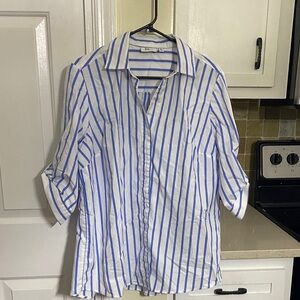Kim Rogers White Shirt with Blue Stripes - Casual Button-Down